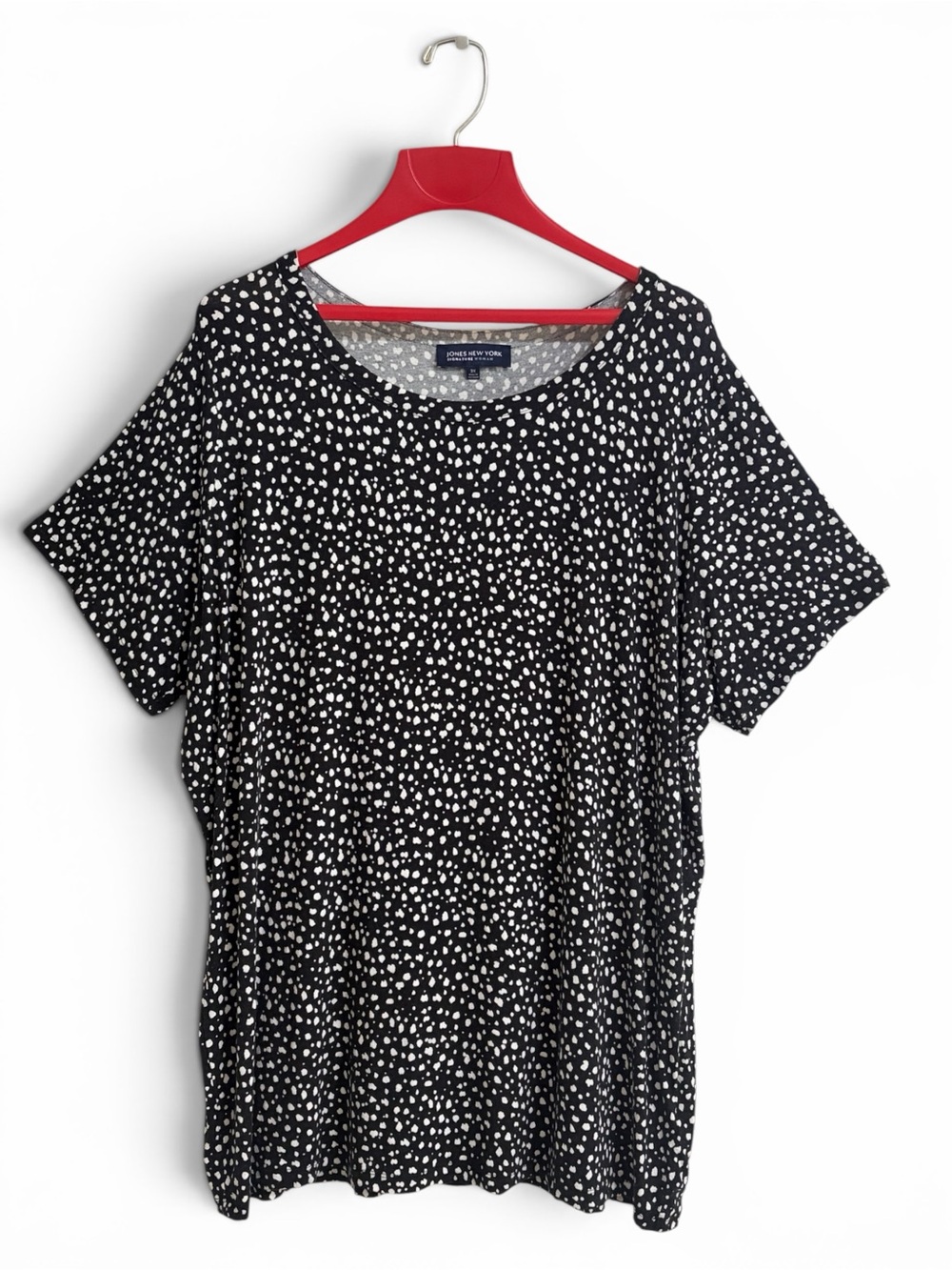 Jones New York Black & White Speckled Short-Sleeve Top Soft & Stretchy 3X